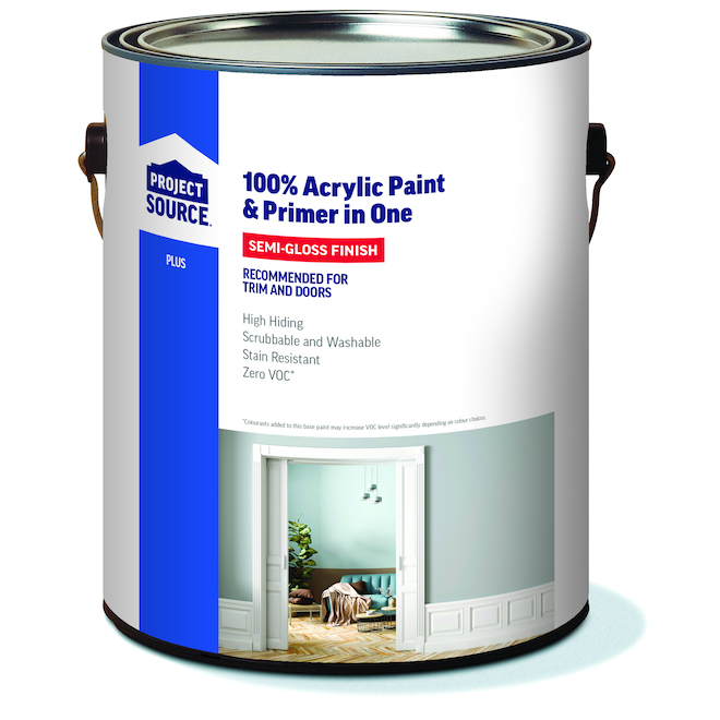 Project Source Plus Medium Base Semi-Gloss Finish 100% Acrylic Paint and Primer in One - 3.78-L