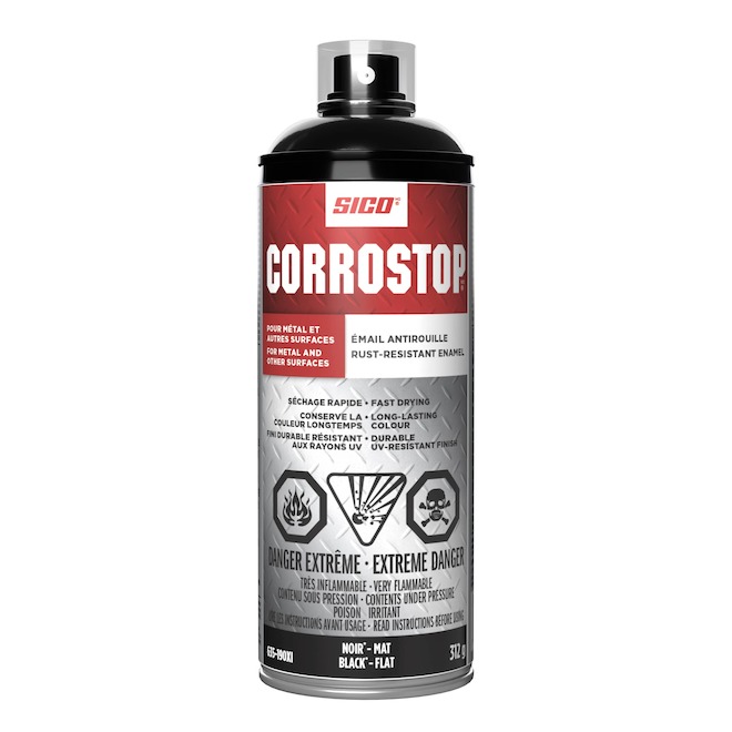 Sico Corrostop Spray Paint Anti-Rust Enamel UV-Resistant Flat Black - 372-g