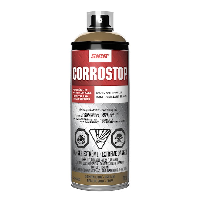 Sico Corrostop Spray Paint Anti-Rust Enamel UV-Resistant Metallic Gold Gloss - 372-g