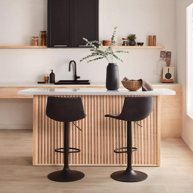 Bouclair 41.25-in Black Faux Leather Adjustable Bar Stool