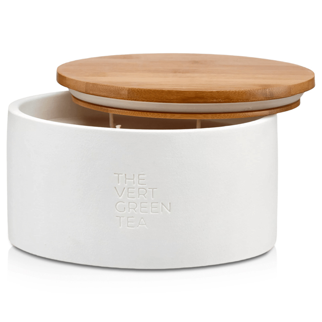 Bouclair 6.5-in Green Tea Candle with Wooden Lid