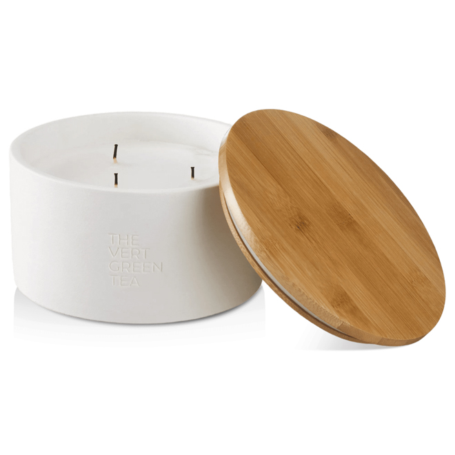 Bouclair 6.5-in Green Tea Candle with Wooden Lid