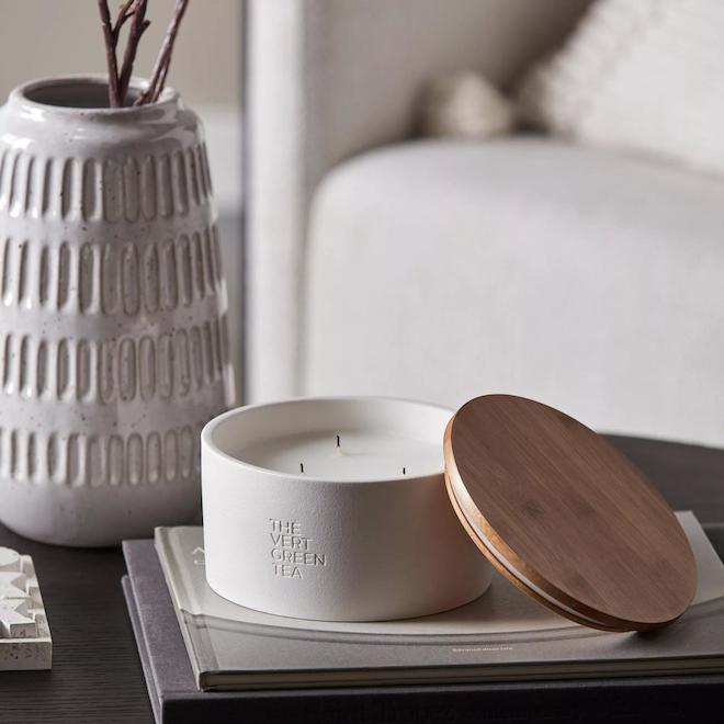 Bouclair 6.5-in Green Tea Candle with Wooden Lid