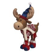 Peluche d'orignal à hauteur ajustable, 12", tissu, rouge/bleu