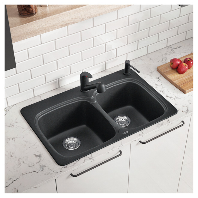 Blanco Vienna 210 31.125-in x 20.5-in x 8-in Anthracite Silgranit Double Offset Kitchen Sink