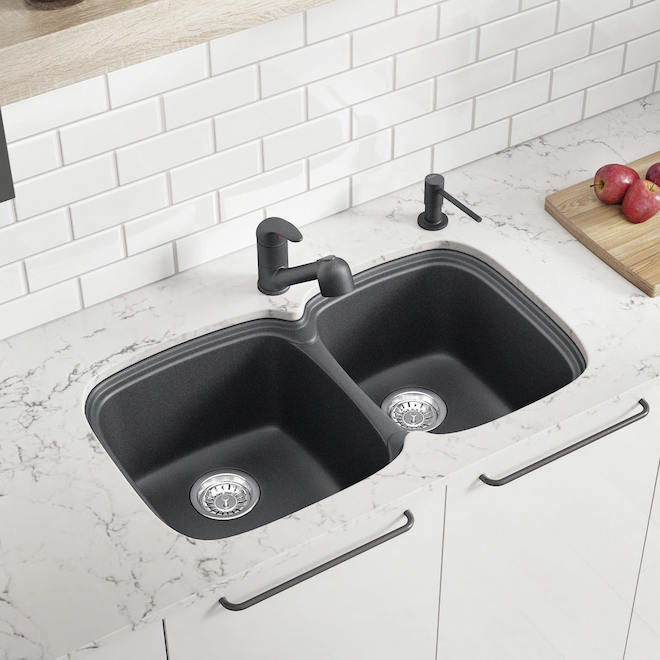 Blanco Vienna 210 31.125-in x 20.5-in x 8-in Anthracite Silgranit Double Offset Kitchen Sink
