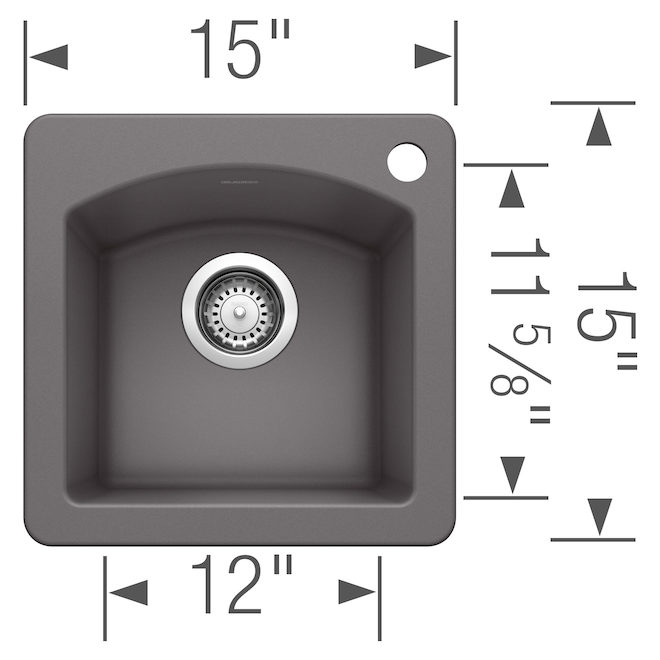 Évier simple Diamond par BLANCO de 15 po x 12 po, gris, à encastrer ou sous-plan, 1 trou, résidentiel