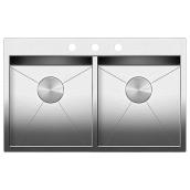 BLANCO Quatrus 31.9375-in x 21-in Brushed Stainless Steel Drop-in Kitchen Sink