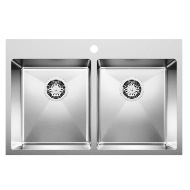 Image of Blanco | Quatrus 31.25-In X 20-In X 8-In Stainless Steel Double Equal Kitchen Sink With Strainer Included | Rona