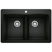 Diamond 33-in x 21-in Black Double Equal Bowl Drop-In 1 Hole Residential Kitchen Sink