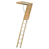 Louisville Attic Ladder - 7.92-ft to 10.25-ft Adjustable Height - Wood - Slip Resistant Feet