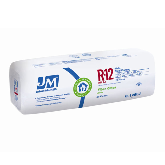 Johns Manville Fibreglass Building Insulation - R12 - 106.67-sq. ft. - Pack of 20 - Steel Stud Walls