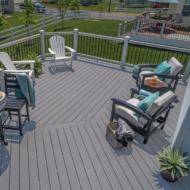 Trex Transcend Pebble Grey 0.82-in x 5.5-in x 12-ft Grooved Edge Deck Board