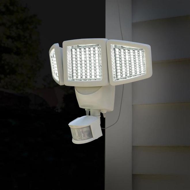 Sunforce 180-Degree 3-Head Off-White Solar Powered LED Motion-Activated Flood Light with Timer