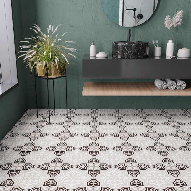 Style Selections 12-in x 12-in Geometric Grey Peel-and-Stick Vinyl Tile