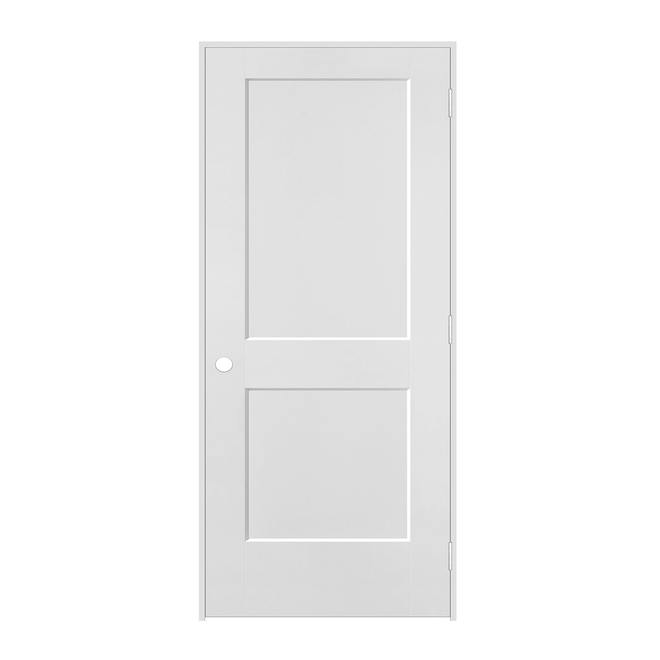 Metrie 24-in x 80-in Lefthand Primed 2 Panel Square Smooth Prehung Interior Door with Flat Jamb