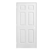 Metrie 26-in x 80-in Righthand Primed 6 Panel Textured Prehung Interior Door with Flat Jamb