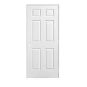 Metrie 26-in x 80-in Lefthand Primed 6 Panel Textured Prehung Interior Door with Flat Jamb