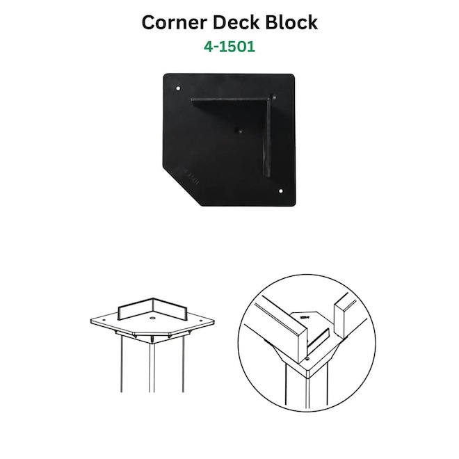Mecadeck Corner Deck Block for Deck Posts 6.75 x 6.75 x 3-in - Black