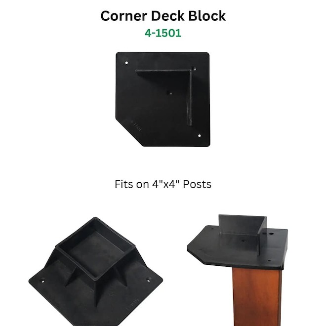 Mecadeck Corner Deck Block for Deck Posts 6.75 x 6.75 x 3-in - Black