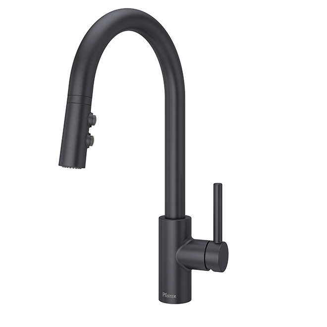 Robinet de lavabo de salle de bain espacé 8 po Breckenridge de Pfister à 2  poignées WaterSense avec drain, noir mat LF-049-BCBB