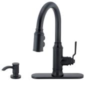 Robinet de cuisine, bec rétractable, noir mat