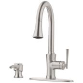 Pfister Antrom Spot Defense Brushed Nickel Pull-Down Kitchen Faucet with Deck Plate and Soap Dispenser