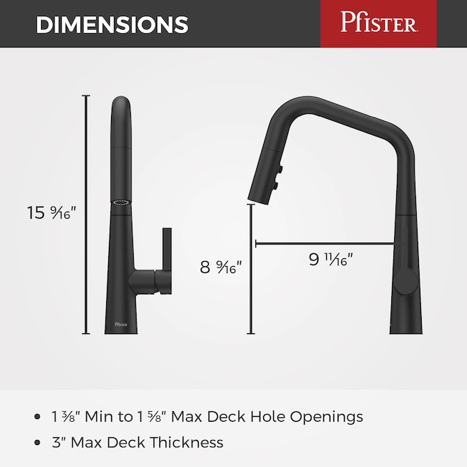 Pfister Buxton Matte Black Kitchen Faucet with Pull Down Sprayer, High Arc Single Handle with Optional Deckplate