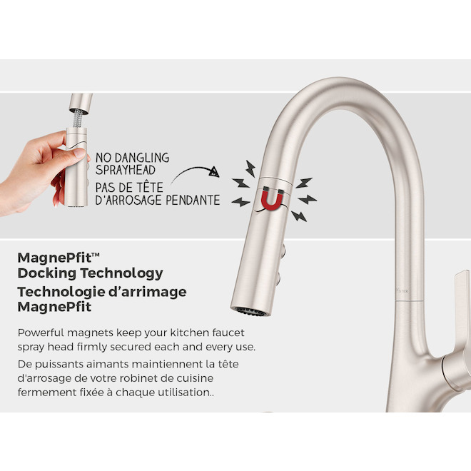 Robinet de cuisine à 1 poignée Ceylon Pfister en acier inoxydable avec bec rétractable