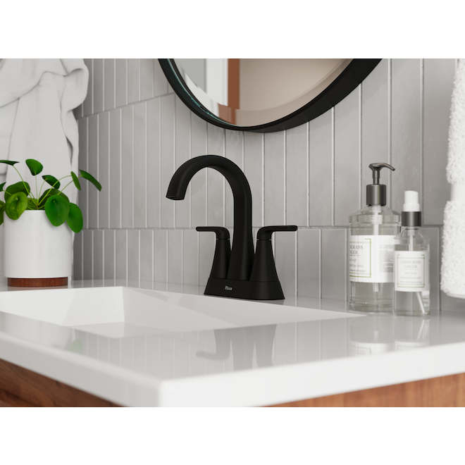 Pfister Raya Bathroom Faucet with 2 Handles and Push & Seal Drain - Matte Black