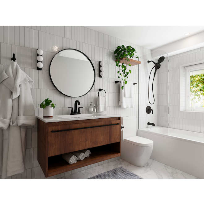 Pfister Raya Bathroom Faucet with 2 Handles and Push & Seal Drain - Matte Black