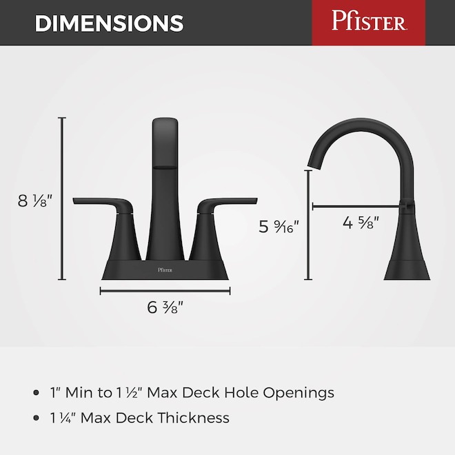 Pfister Raya Bathroom Faucet with 2 Handles and Push & Seal Drain - Matte Black