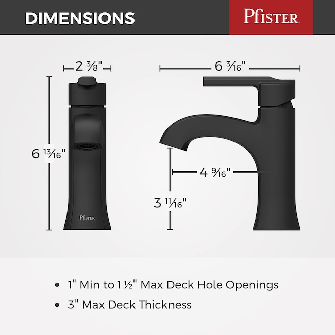 Pfister Vaneri Bathroom Faucet with 1 Handle and Push & Seal Drain - Matte Black