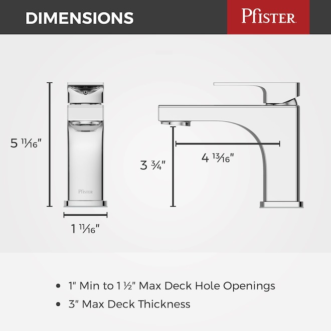 Pfister Admiral Bathroom Faucet with 1 Handle and Push&Seal Drain - Chrome
