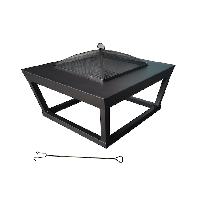 Bond 32-in Square Outdoor Wood-Burning Fire Pit with Lid - Powder-Coater Steel - Black