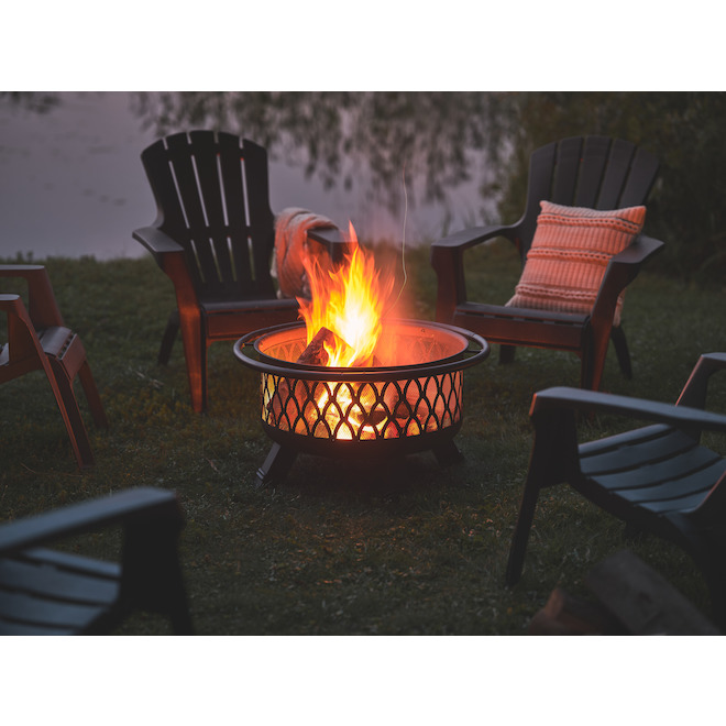 Sunnydaze Foyer à bois - Anneau de feu de camp avec grille de cuisson et  tisonnier - Foyer de camping extérieur de 36 pouces - Acier robuste de 2 mm  d'épaisseur 