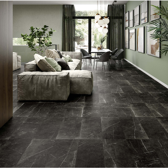 Carreaux de porcelaine pour plancher et mur noir marbré American Villa de 12 po x 24 po, 8/bte