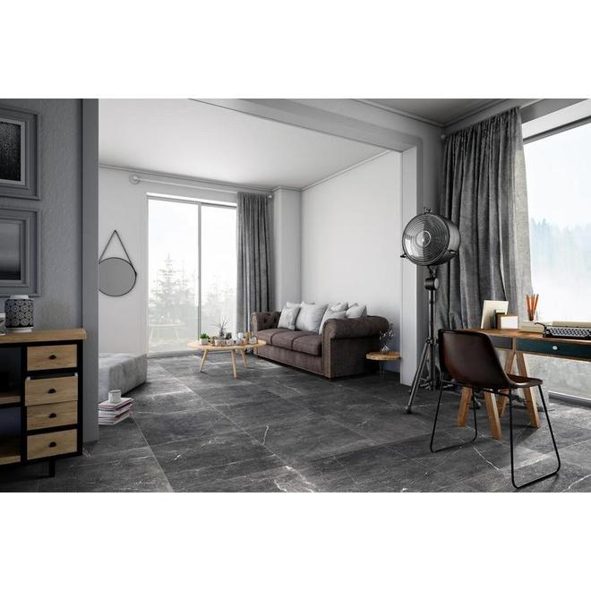 American Villa 24-in x 24-in Black Veined Porcelain Floor and Wall Tiles - 4/box