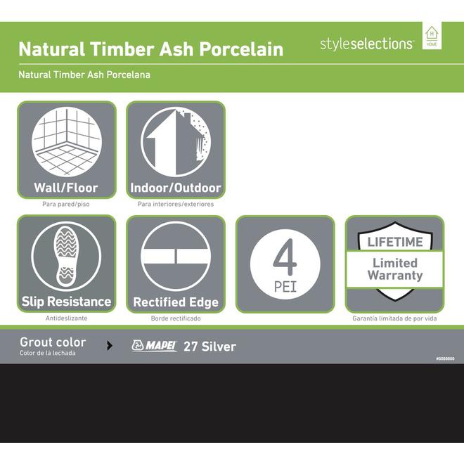 Style Selections Natural Timber 8-in x 48-in Ash Wood Aspect Porcelain Tiles - 4/box