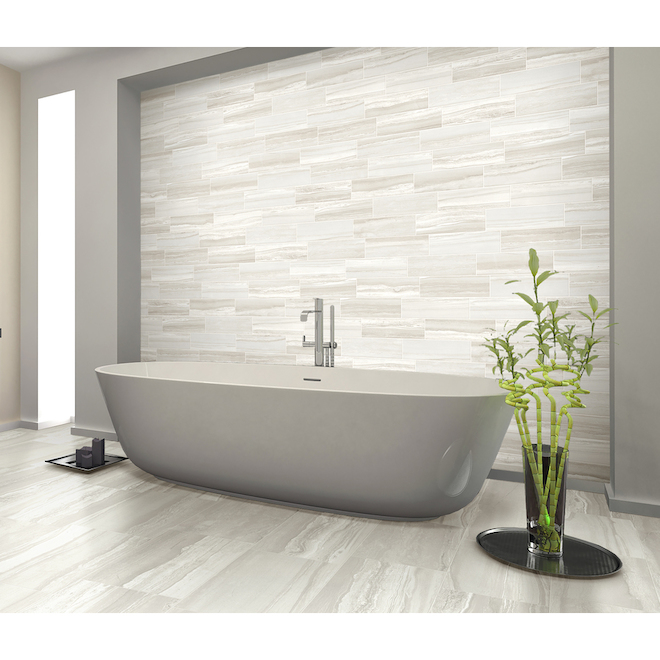 American Villa 4-in x 12-in Pearl Wave Porcelain Wall Tile - Grey