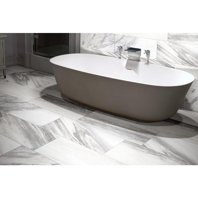 allen + roth Sovereign Stone 1 Pearl Porcelain Marble Floor and Wall Tile 12-in x 24-in