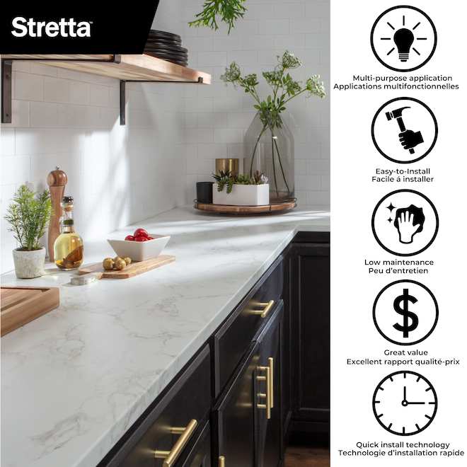 Belanger Laminates Stretta 72-in White Marble-Look Left-Hand Miter Laminate Kitchen Countertop