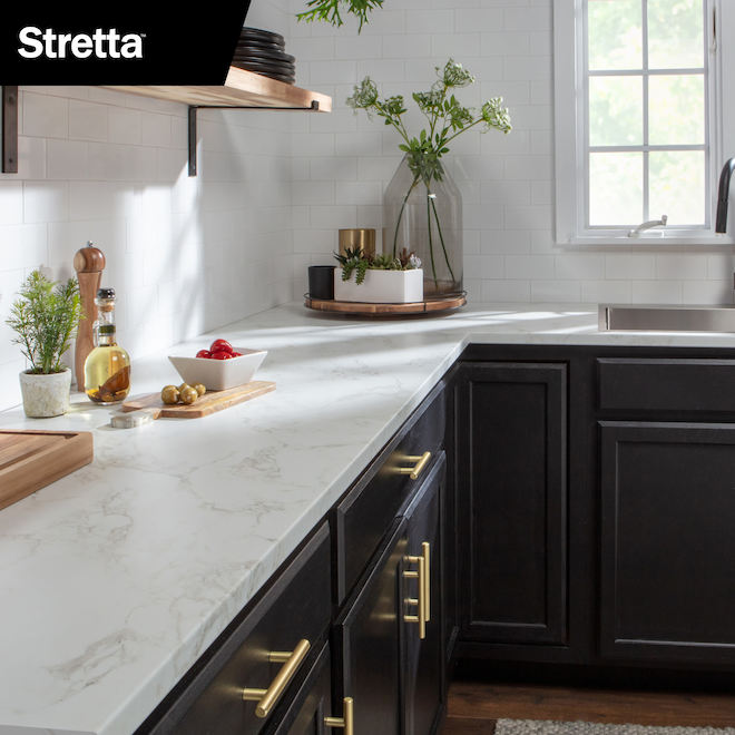 Belanger Laminates Stretta 72-in White Marble-Look Left-Hand Miter Laminate Kitchen Countertop