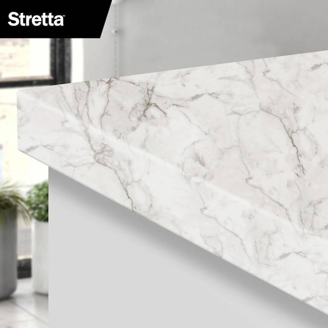 Belanger Laminates Stretta 72-in White Marble-Look Right-Hand Miter Laminate Kitchen Countertop