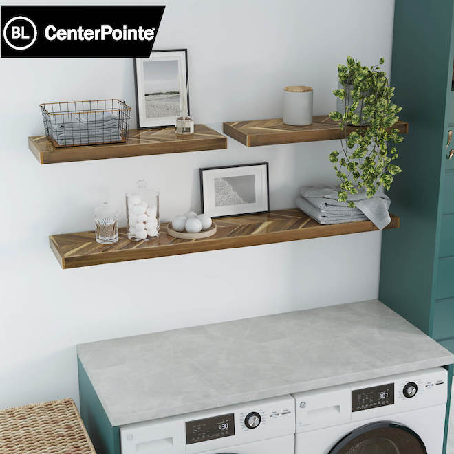 BL Centerpoint Floating Shelf in Acacia Wood with Chevron Pattern - 1.5 x 9.5 x 48-in