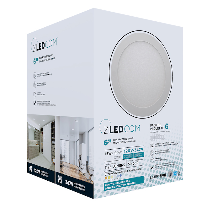 Leadvision Dimmable LED Ultra Slim Recessed 6-Light Set- Remote Junction  Box - 6-in - White LV1125AD156RR6CO