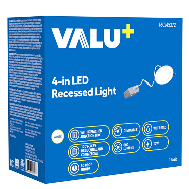 VALU+ 4-in White Dimmable Ultra-Slim Recessed LED Light Fixture with Remote Junction Box - 5 CCT