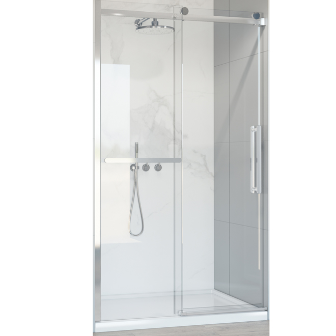 Porte de douche coulissante Hades en verre transparent Allen + Roth à ferrure chromée 48 po