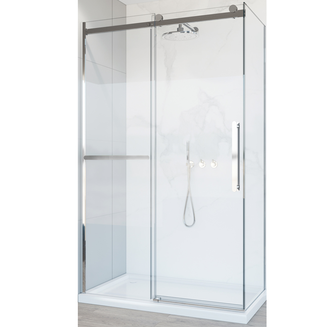 Porte de douche coulissante Hades en verre transparent Allen + Roth à ferrure chromée 48 po