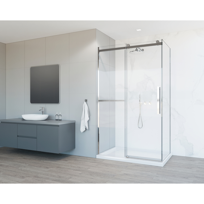 Porte de douche coulissante Hades en verre transparent Allen + Roth à ferrure chromée 48 po